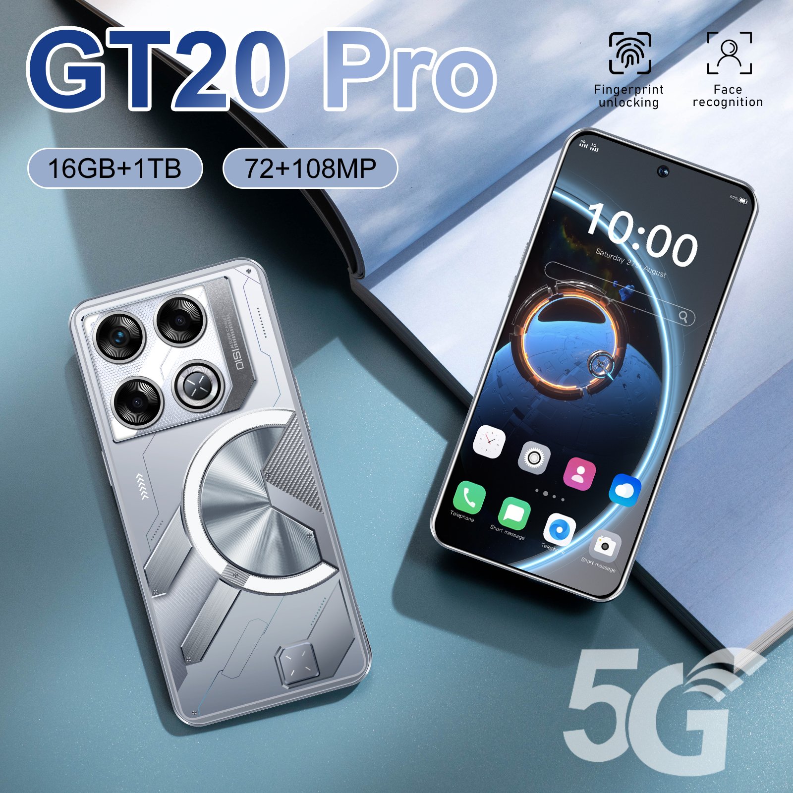 New Arrival Smartphone GT20 6.8 Inch Full Screen 16+1T Android Mobile Phones Face ID Unlocked Cell Phone